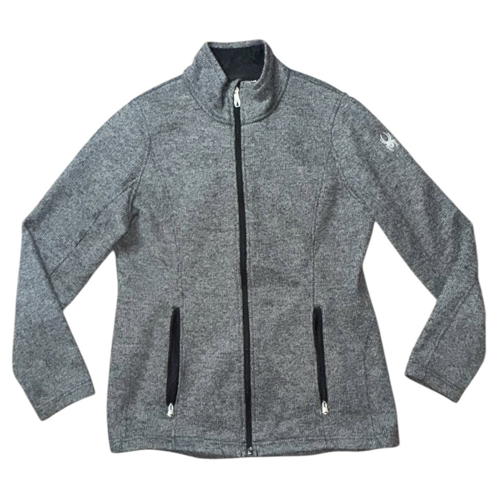 Spyder Jacket Womens Large‎ Grey Full Zip Pockets Knit Ski Core Thermal Pattern
